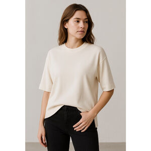 & Other Stories Cream Oversized Short Sleeve Knit Top Small Minimalist